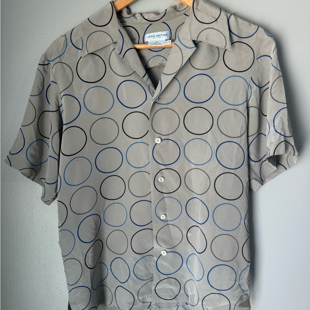 Gray Circle Pattern Men's Silk Shirt